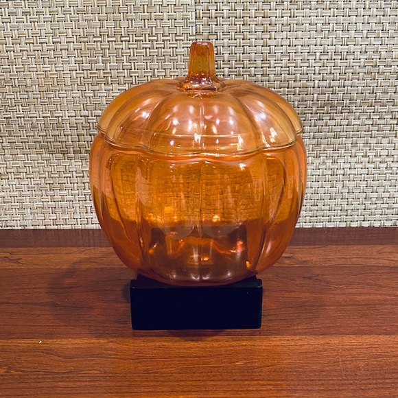 None Other - 🌟3xHP🌟Orange Glass Pumpkin Lidded Candy Jar